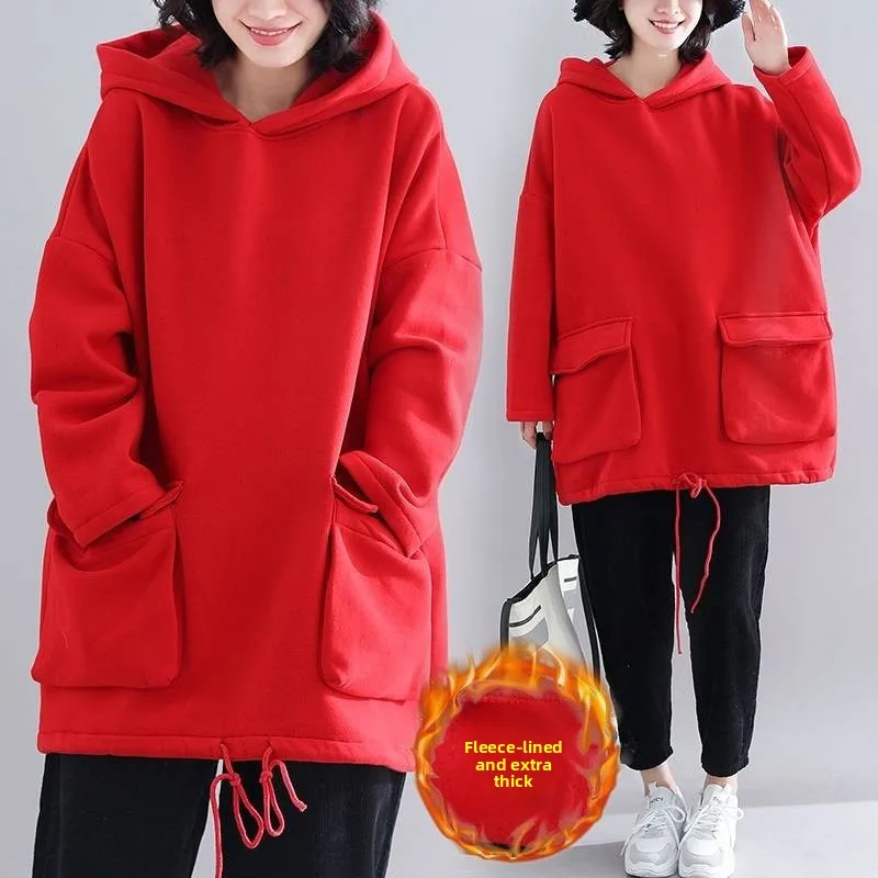 plus Size Materni Coat Thiened Fce Long Hoodie Dr Autumn Winter New Sle Faion Loose Outerwear for Pregnant Women