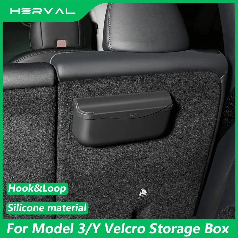 

Herval For Tesla Model 3 Model Y 2020-2023 Silicone Storage Box Sun Glasses Coin Card Nylon Hook Loop Organizer Velcro Container