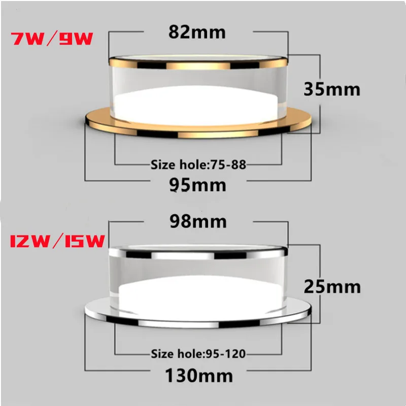 Luz descendente empotrada LED para el hogar, techo de pasillo creativo, cubo redondo, 7w/9w/12w/15w/18w AC85-265V