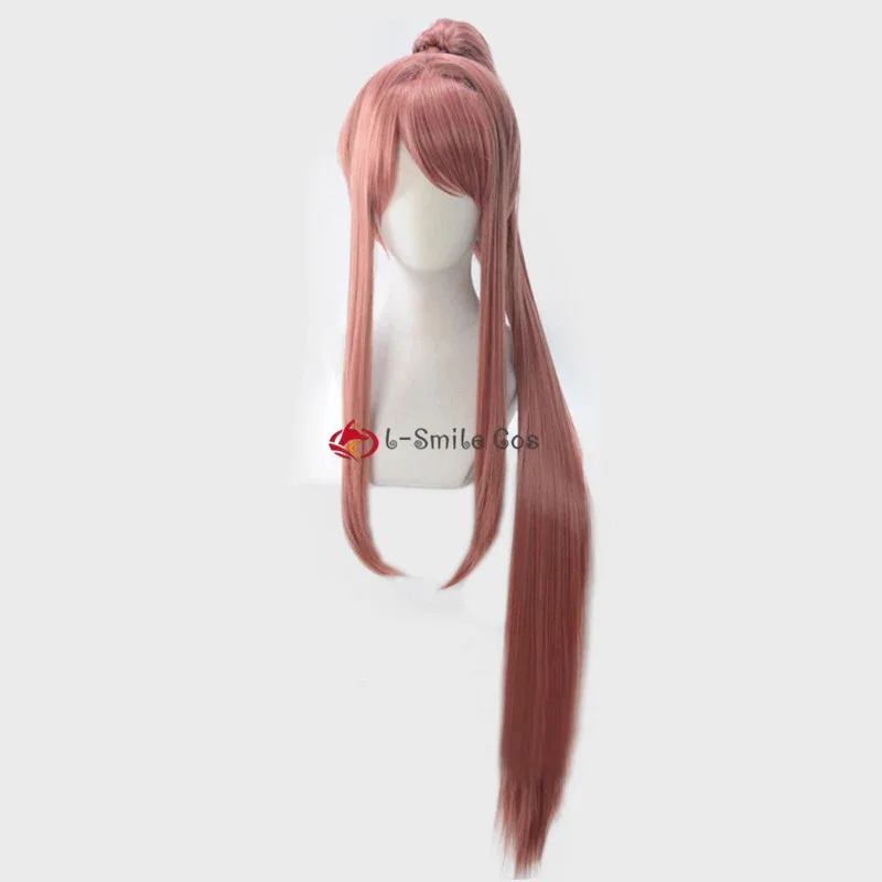 111 www Monika DDLC شعر مستعار مع 100 سنتيمتر ذيل حصان طويل Bownot دبوس الشعر أنيمي تأثيري مقاومة للحرارة خصلات الشعر المستعار