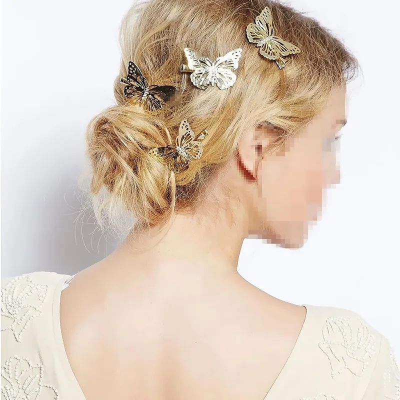 Shiny Golden Butterfly Hair Clip Metal Butterfly Hairpin Bridal Headpiece Bobby Pins Headdress Jewelry Styling Accessories Tool