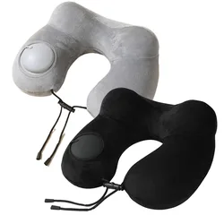 1pc Press And Inflate Portable Neck Pillow, Detachable For Cleaning, Suitable For Outdoor Travel, Business Travel, And Camping