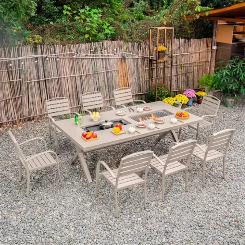 for Purple Leaf Outdoor BBQ Table and Chair Set Aluminum Alloy Garden Dining Furniture Leisure Patio Courtyard Open Air