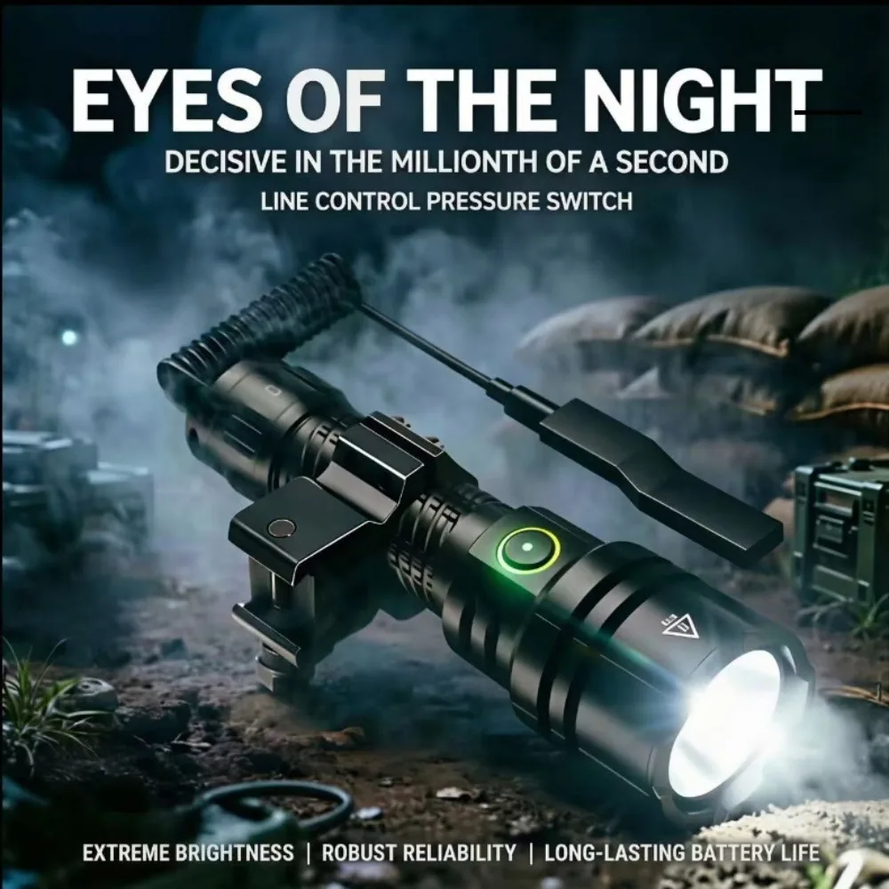 2200LM Tactical Flashlight  USB‑C Direct Charging 5 Modes Dimmable Torch Compatible with Picatinny Rail for Security Use