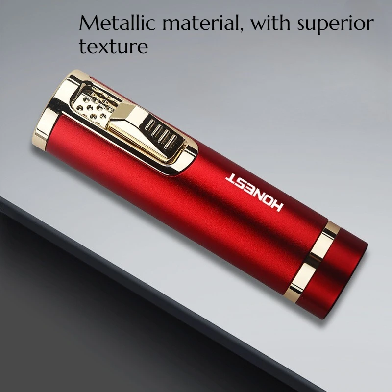 

Ветрозащитная надувная зажигалка для сигар с синим пламенем, высококачественная, с металлическим корпусом, регулируемым выходом пламени, аксессуары для сигар