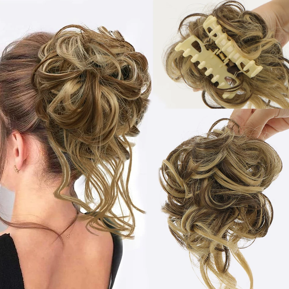 Claw Shaped Clip Messy Hair Bundle Wavy Curly Hair Bundle Extended Claw Shaped Clip Ponytail Female Hair Patch