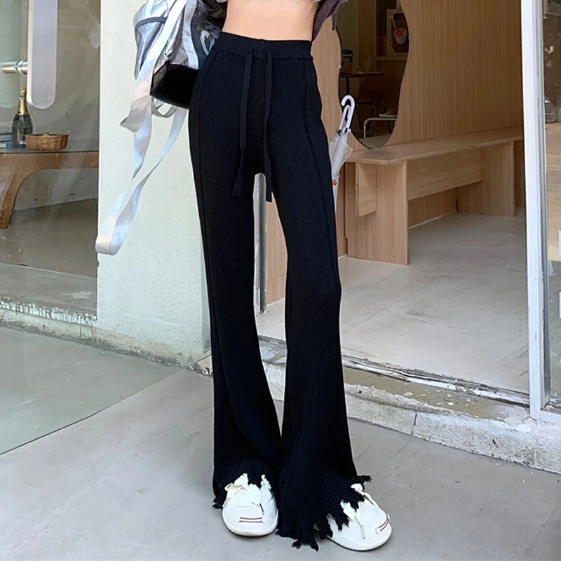 Autumn Winter Women Black Sweater Cardigan White T Shirts Wide Leg Pants 1 or 3 Piece Set 2023 New Knitwear Coats Outfits Female