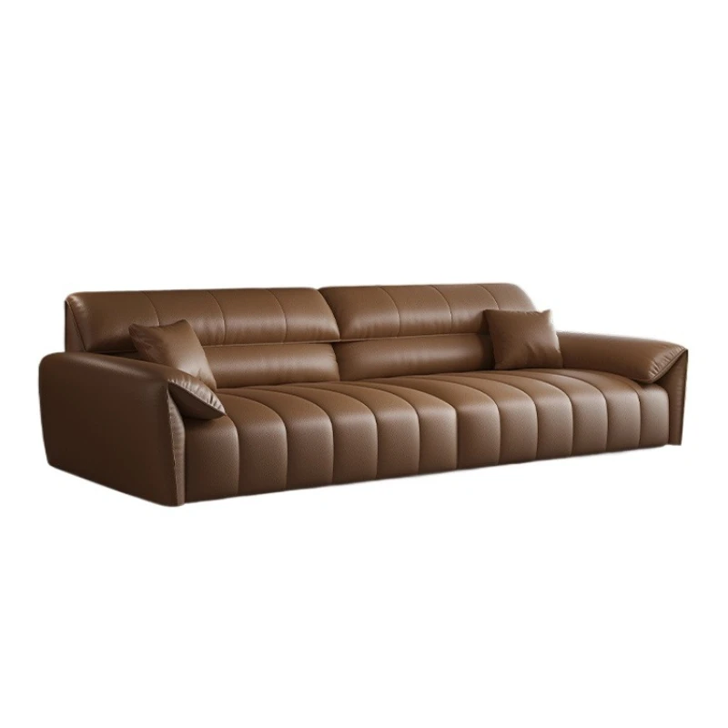 Italian minimalist size apartment Italian real cowhide sofa, modern simple straight row furniture in the living room