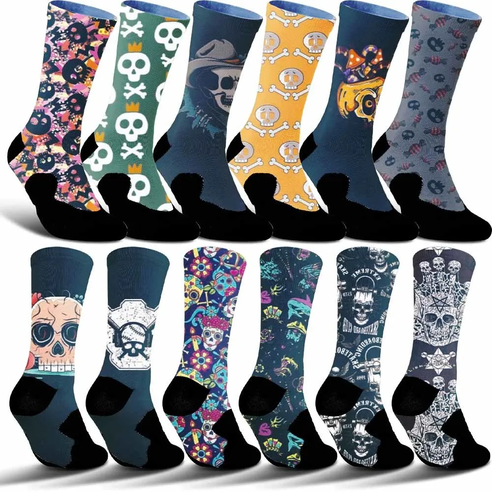 

Candy and gray skull pattern sports cycling socks, unisex, breathable, durable, sweat absorbing, suitable for sports enthusiasts