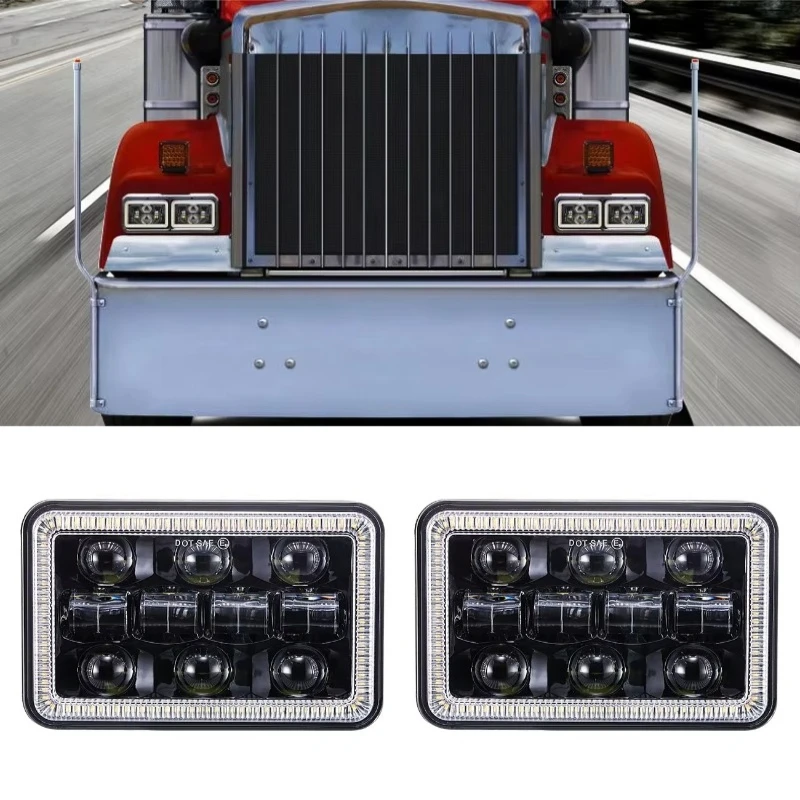 Faros LED Rectangulares de 60w 4x6 Pulgadas H4651 H4652 con DRL/Luz de Señal de Giro, Repuesto para Kenworth T800 W900 T600