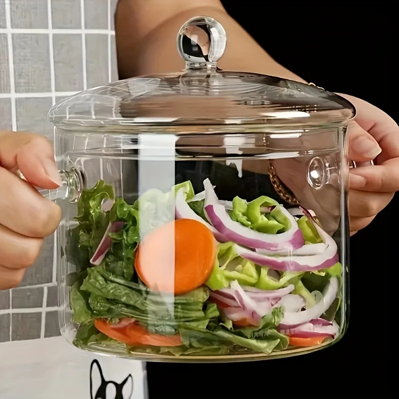 

1 heavy-duty clear glass cooking pot set with glass lid - 2-liter/68-ounce large capacity saucepan/broth pot