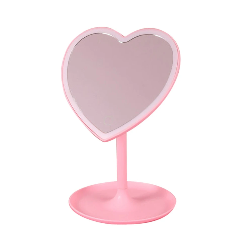 Heart Shape LED Makeup Mirror With 3 Colors Lighting and Stand Desktop Rechargeable Cosmetic Vanity Mirror Portable Lighted