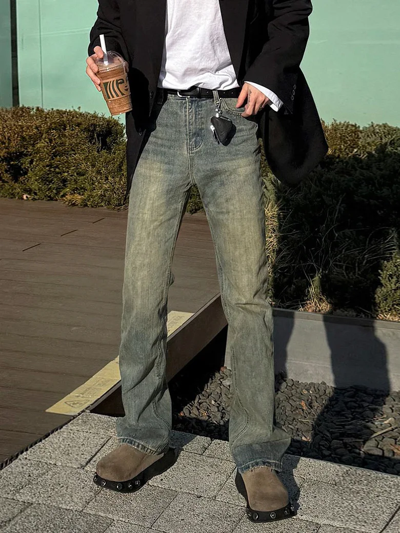 

TANGZ Studio Men's Straight Leg Vintage Jeans Casual Commute Sle Wear Resistant Cotton mid Waist Zipper Fly Spring Autumn