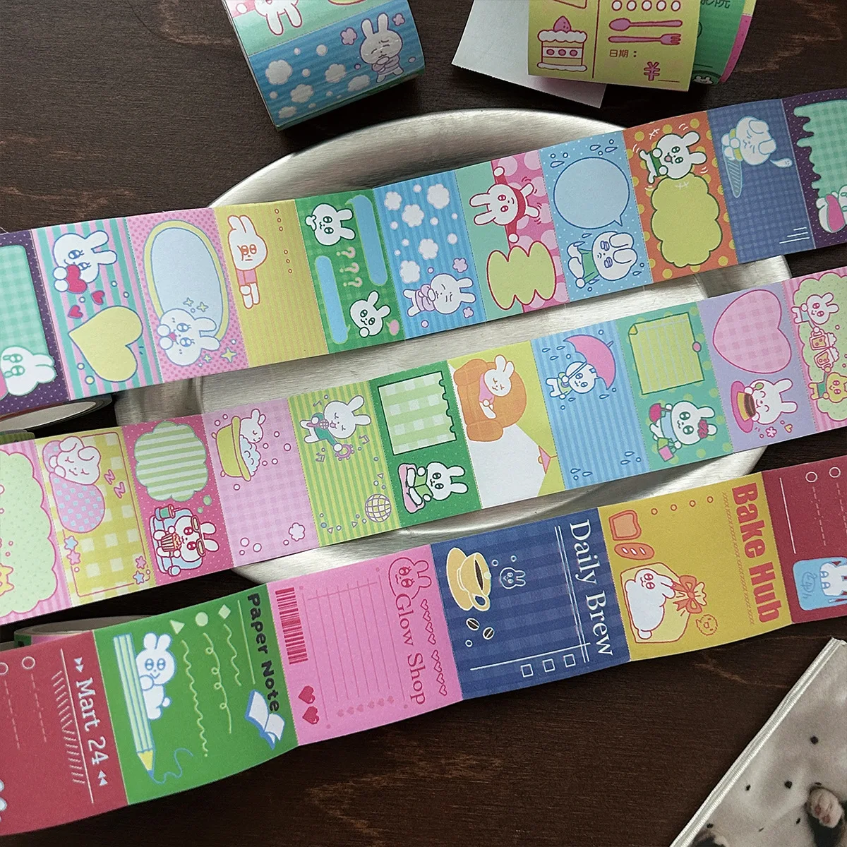 WAKAWAKA Cute Bunny Writable Journal Sticker Roll Cartoon Rabbit Washi Tape DIY Card Making Scrapbook Decoration Supplies