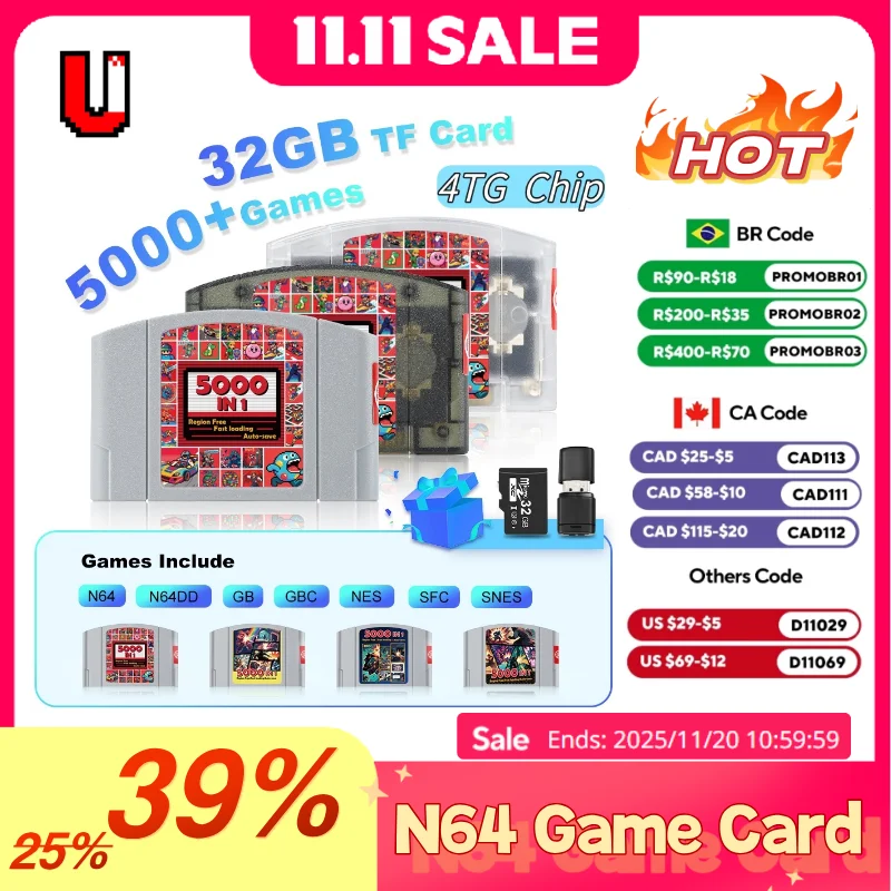 Cartouche de jeu N64 pour Console Nintendo 64, avec carte TF gratuite de 32 go et 5400 jeux en 1, sans restriction de régions