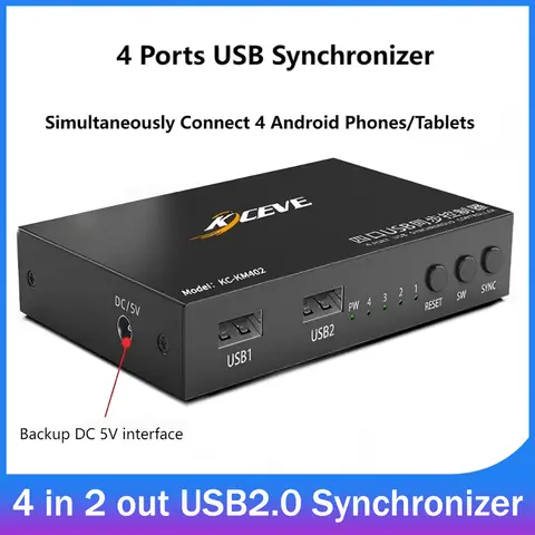 KCEVE 4 Ports USB Synchronizer,4 in 2 out USB2.0 Keyboard Mouse Synchronous Controller Aluminum Alloy KVM Switcher for Windows
