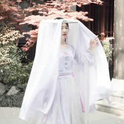 White Flower Bamboo Hat Women Hanfu Accessories Display White Antique Sunscreen Veil Bamboo Hat Curtain Cosplay Head Umbrella