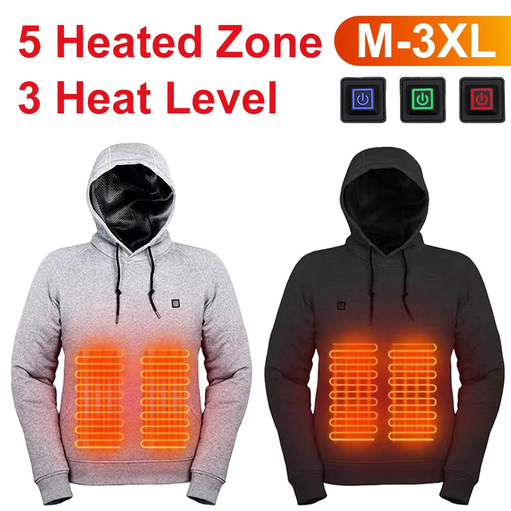 Men Women USB Heating Hoodies Soft USB Rechargeable Long Sleeve Streetwear Loose Coats 3 Heat Levels Lightweight Heating Jacket