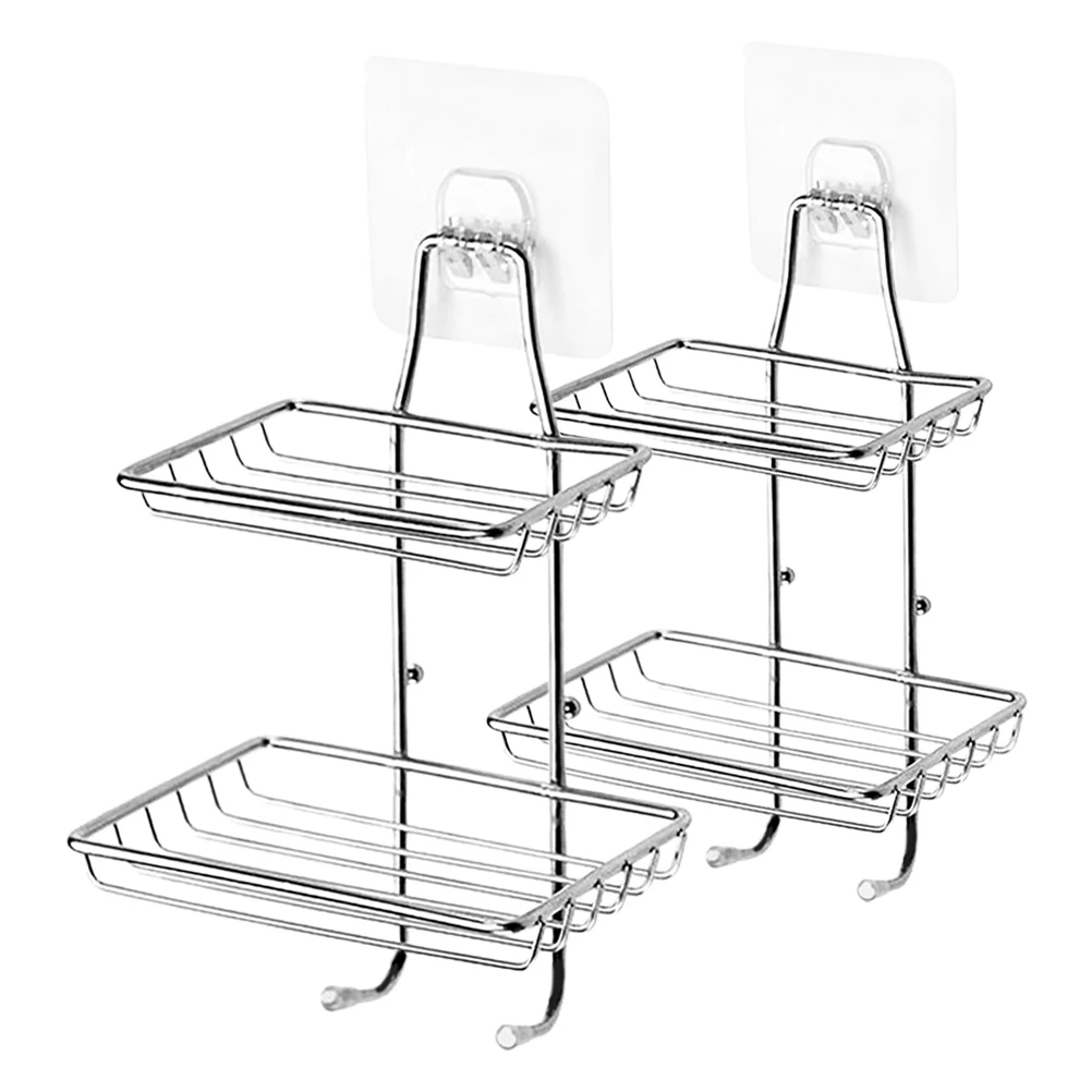 

2pcs Stainless Steel Soap Holder Silver Travel Bathroom Tray Mount Wall Shampoo Bar Shower Detachable Compact
