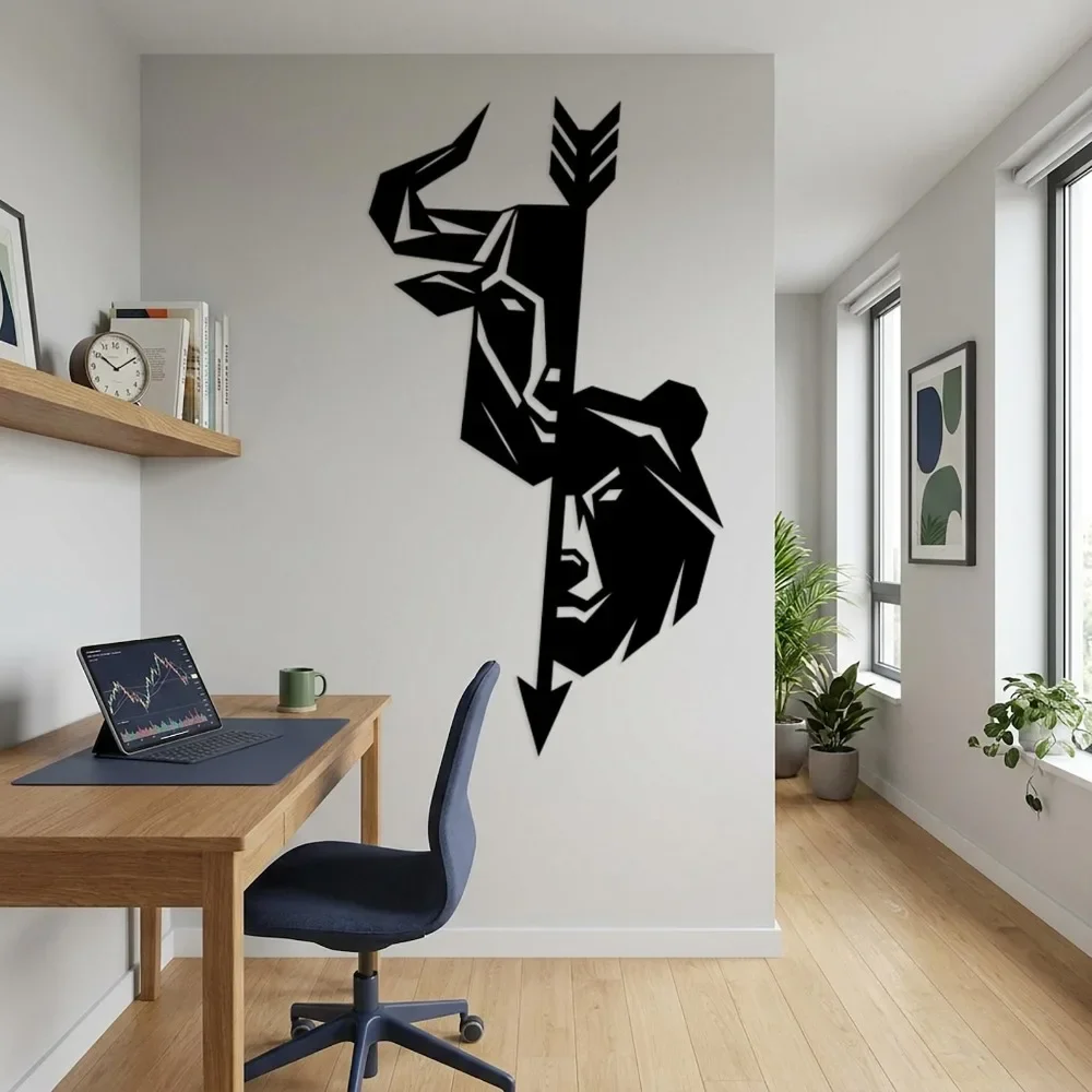 Geometric Bull Bear Metal Wall Art, Finance Office Decor, Gift for Investors