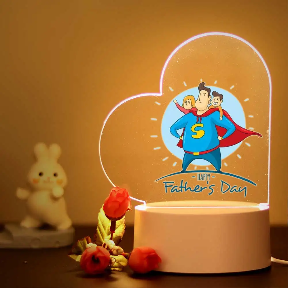 Lámpara acrílica de corazón para el Día del Padre, ilusión 3d, decoración de dormitorio, regalo de luz nocturna para los amantes de los papá