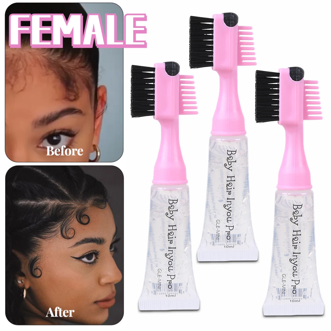 

3pcs New Styling Gel with Edge Control Brush for Baby Hair Portable 3 in 1 Baby Hair Brush Hair Gel Waterproof Edge Smoother