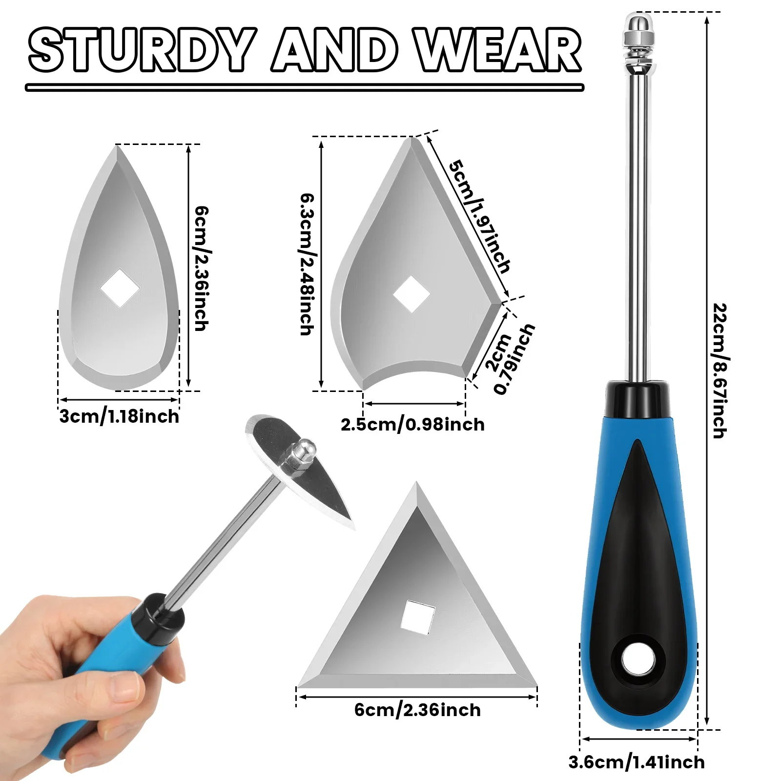 Paint Stripper Scraper Tool Stainless Steel Paint Shave Hook Scraper with 3 Interchangeable Blade for Removing Varnish Adhesive