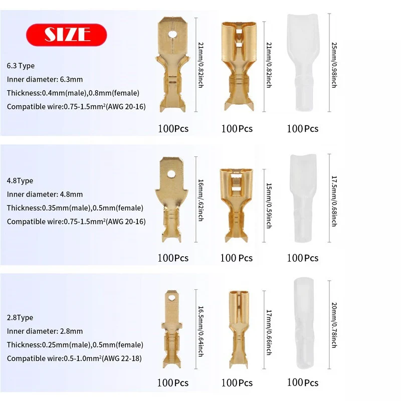 Box Insulated Plug Spring Female Male Spade Cold Crimp Terminals 2.8/4.8/6.3mm Electrical Wire Connectors Set or SN-48B Pliers