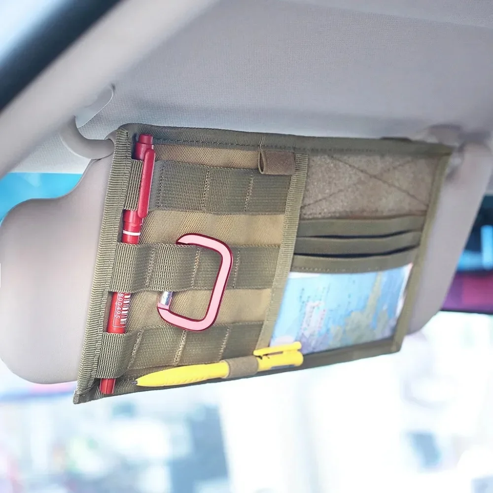 1pc MOLLE Vehicle Sun Visor Panel EDC Tool Pouch CD Storage Bag Truck Car Sun Visor Organizer Auto Accessories