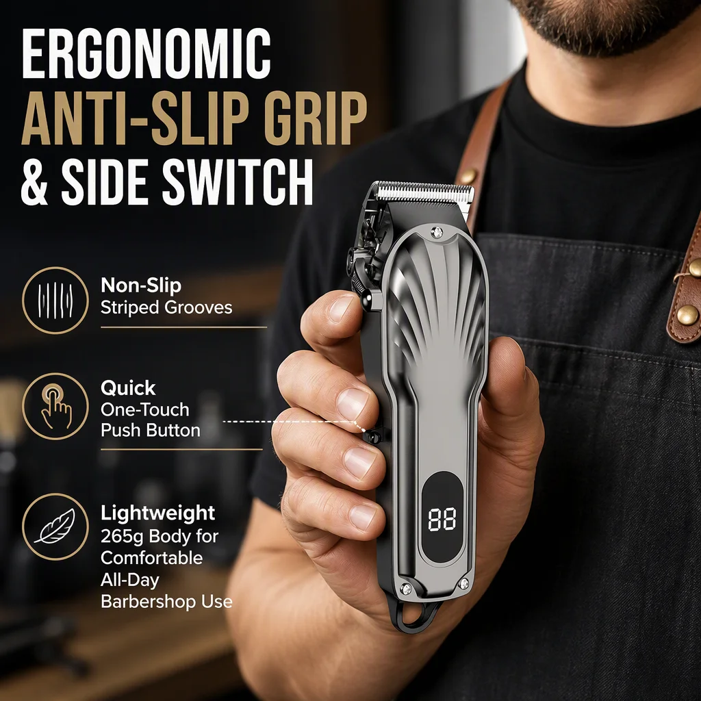Mens Hair Clipper Trimmer Grooming Kit USB Rechargeable Barber Haircut Set with LED Power Display 4 Limit Combs 1500mAh