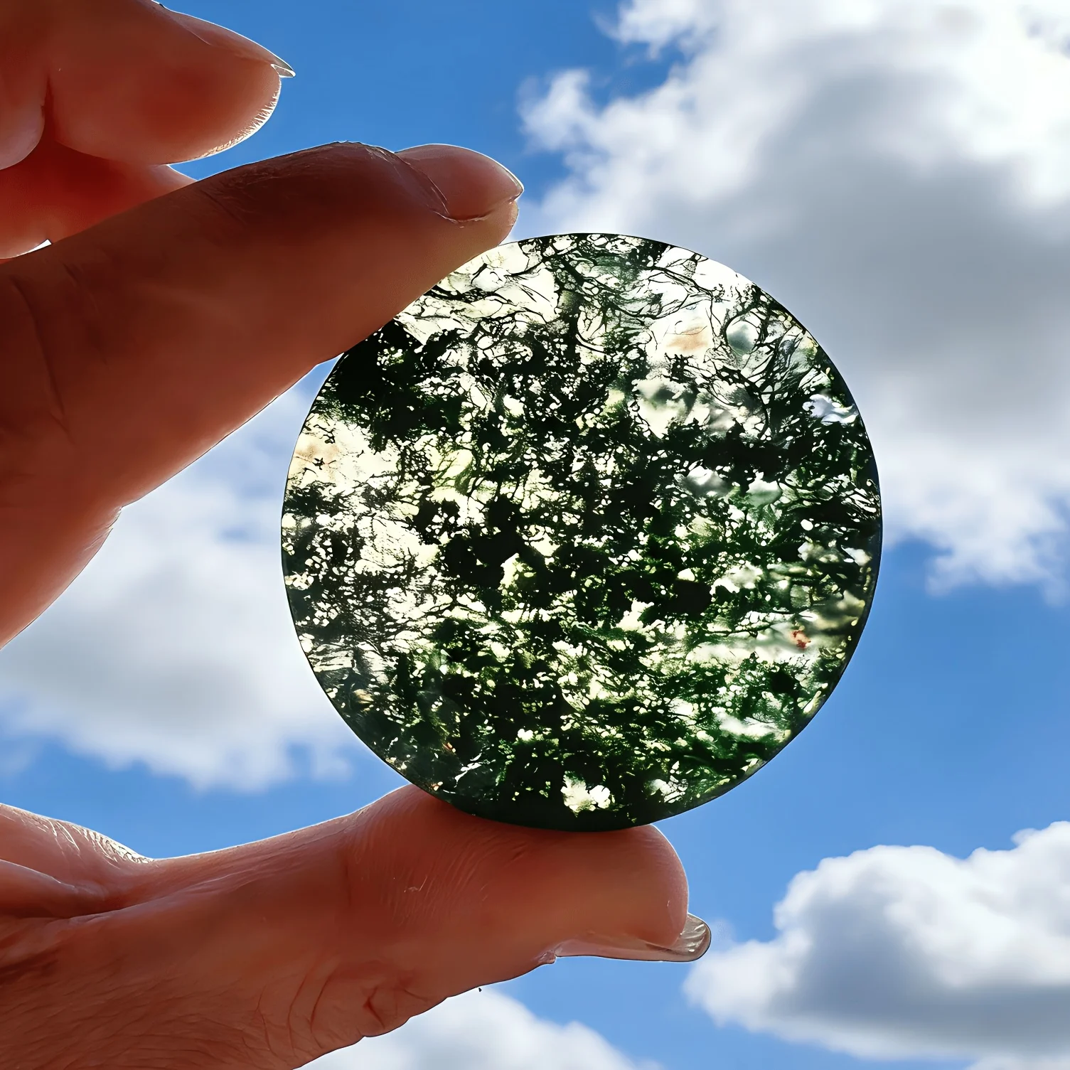 1pc Natural Moss Agate Crystal Round Plaque, Suitable for Spiritual Purposes, Protection, Home Decor, Crystal Collection