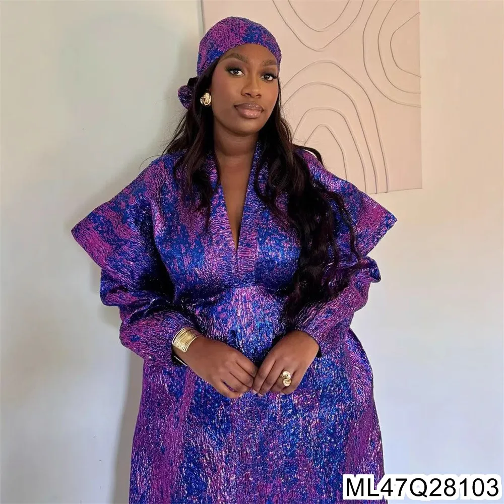 2025 نسخة جديدة من الجاكار الإسلامي فضفاضة من رداء طويل فستان المرأة الأفريقية الحجاب S10330