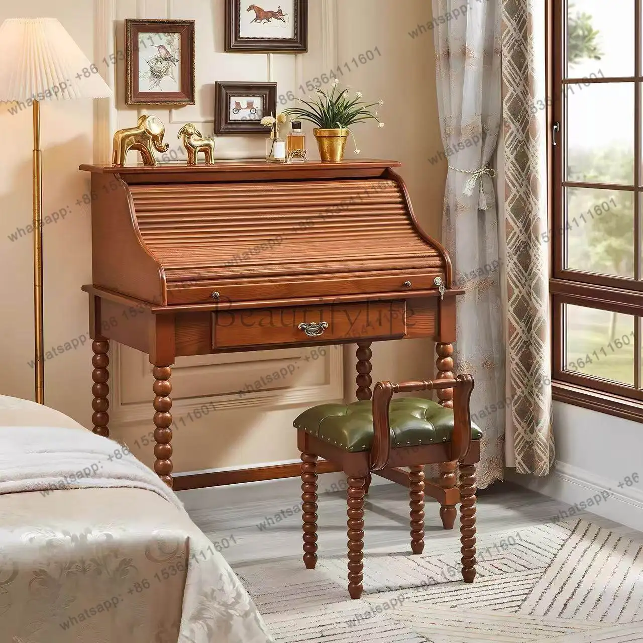 PG medieval organ roller shutter dresser French retro solid wood premium storage cabinet dressing mirror