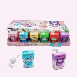 24Pcs Cute Cat Juice Box Fruity Lip Gloss Set 6 Colors Color Changing Lip Gloss Moisturizing Liquid Lipstick Lips Cosmestic