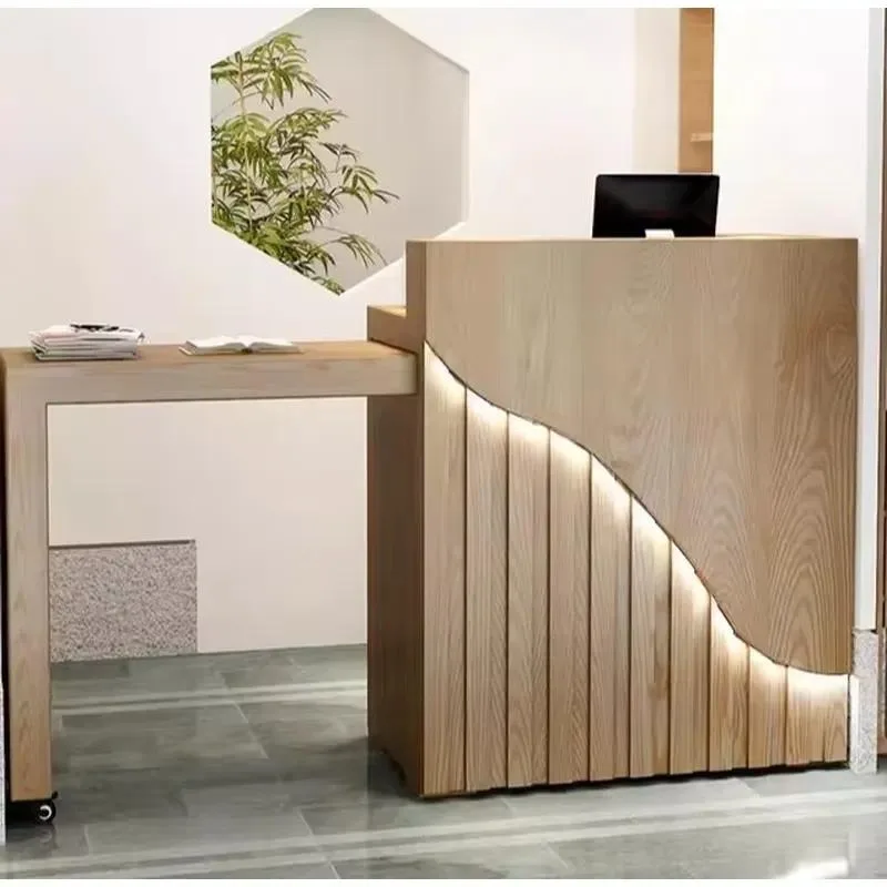 Modern Design Wooden Front Desk for Beauty Salon Business Reception Counter Furniture