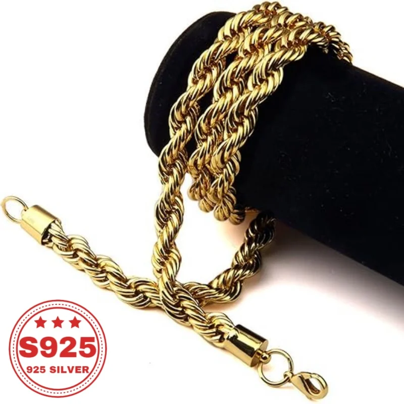24K Gold-Plated 925 Silver 4mm Twisted Chain, Durable and Hypoallergenic, Never Fades. An Ideal Gift for Men, Women, Wives, Girlfriends, and Mothers for Anniversaries, Birthdays, and Special Occasions. Perfect for Christmas and Halloween