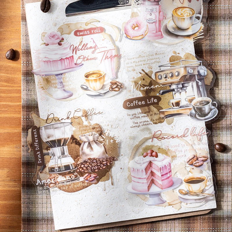 6Style 10Pcs/pack Teenage Coffee Theme Stickers for DIY Cell Phone Case Handbook Notebook Photo Frame Tag Decoration