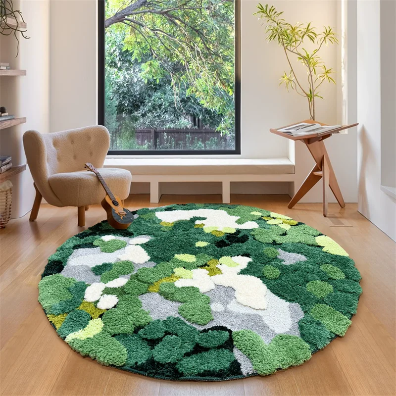 Pastoral Style Moss Round Carpet For Bedroom Soft Kids Room Play Rug Home Coffee Table Floor Mat Living Room Leisure Corner Rugs