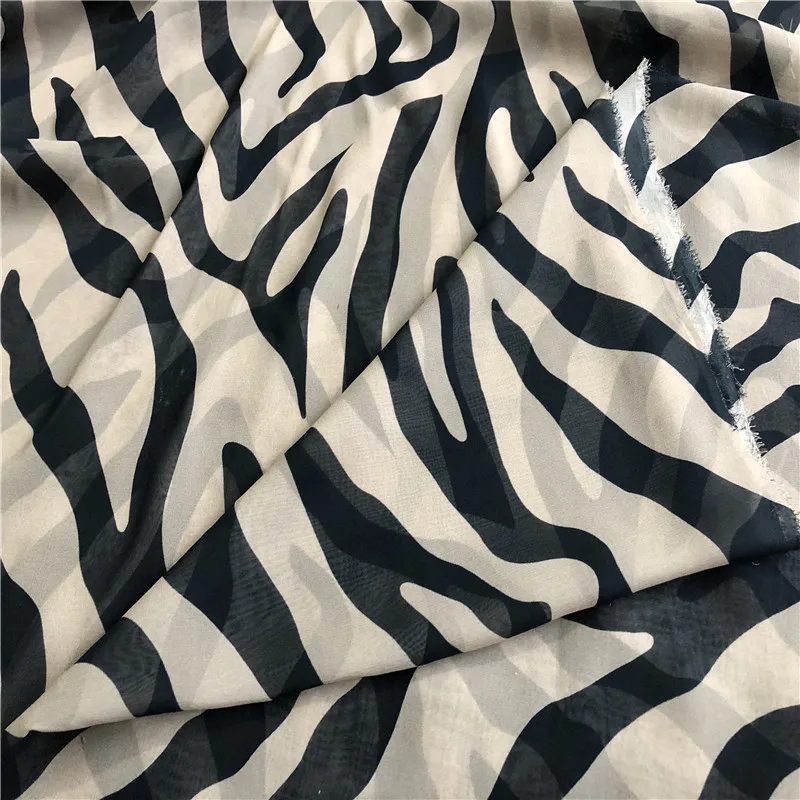 1 meter 100% Mulberry Silk 12 momme georgette Silk Thin Fabric zebra printed 135cm 52.7\