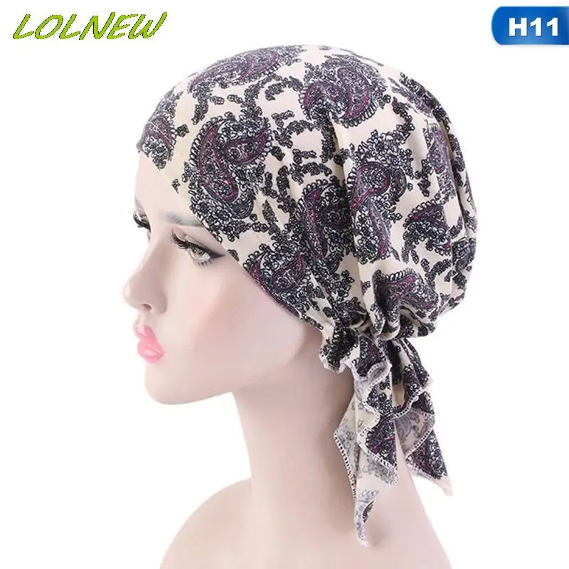 Pre-tie Style Spring Summer Brand Skullies Beanies Women Turban Chemotherapy Cap New Stretch Cotton Printing CHEMO CAP