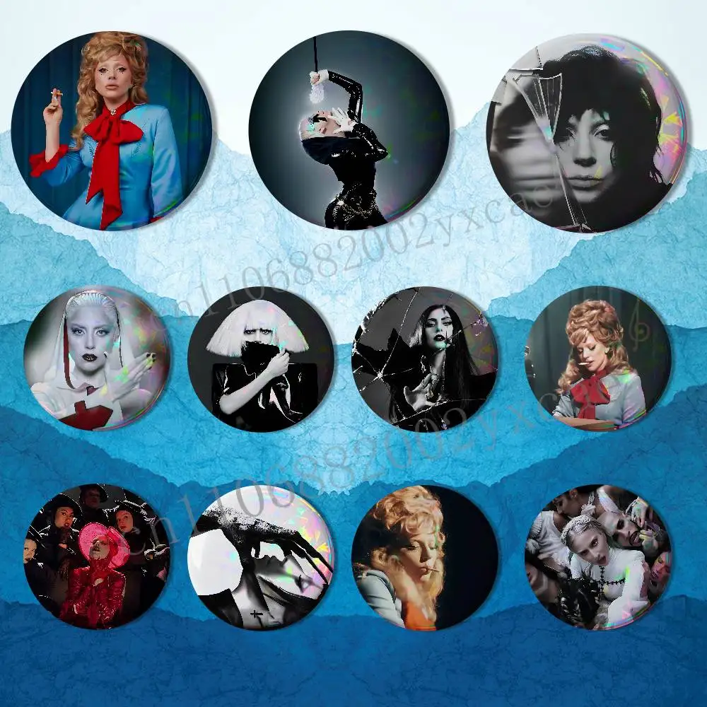 

Die With A Smile L-Lady Gaga Badges Badges On Backpack Jacket Cartoon Round Brooches Acrylic Button Pins Collection Gifts