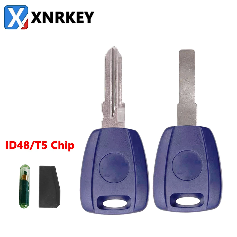 

XNRKEY Transponder Blank Key Shell for Fiat 500 Ducato Replacement Key Case with SIP22/GT15R Uncut Blade with ID48/T5 Chip