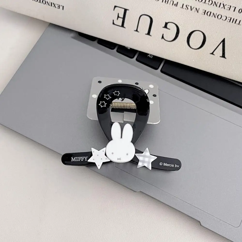 Miffy Kawaii 새로운 귀여운 헤어 클립 만화 토끼 간단한 검정 흰색 유행 다기능 머리 장식 소녀 휴일 선물