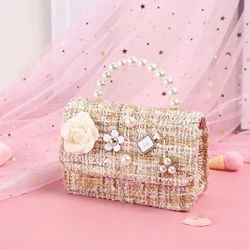 Korean Kids Purses and Handbags Mini Crossbody Cute Girls Pearl Hand Bags Tote Little Girl Small Coin Pouch Party Purse Gift