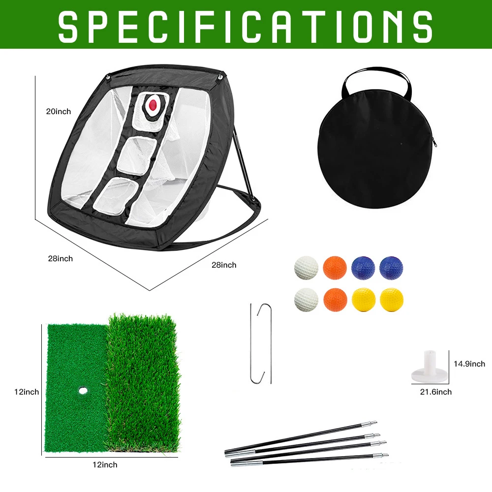 Set jaring Chipping Golf, Kit latihan dapat dilipat dengan matras pukulan, 8 bola latihan, hadiah Golf & alat bantu Chipping Target