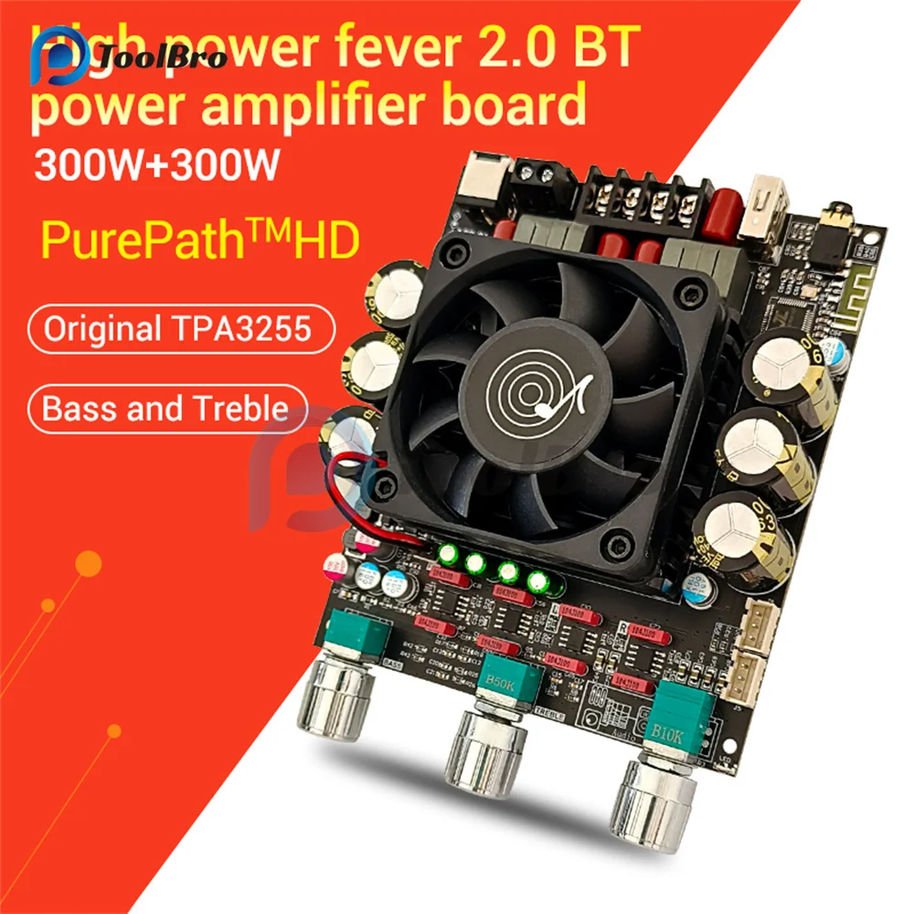 Imagem -05 - Estéreo Digital Bluetooth Power Amplifier Board Suporte u Disk Treble Bass Speaker Subwoofer 300w Mais 300w dc 1850v 12v Tpa3225