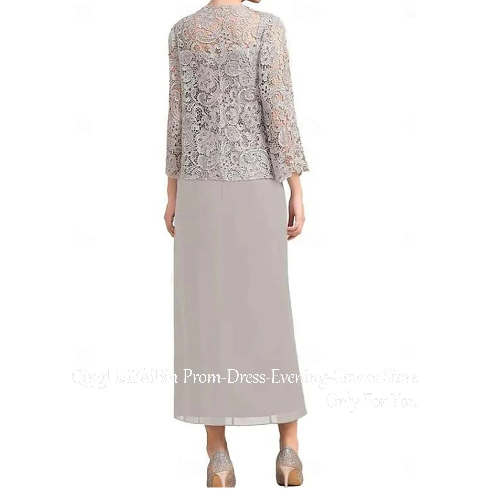 Customized 3 Pieces Elegant Long Mother of the Bride Dresses 3/4 Length Sleeve Tea-Length Wedding Guest Party Groom Dress 2026