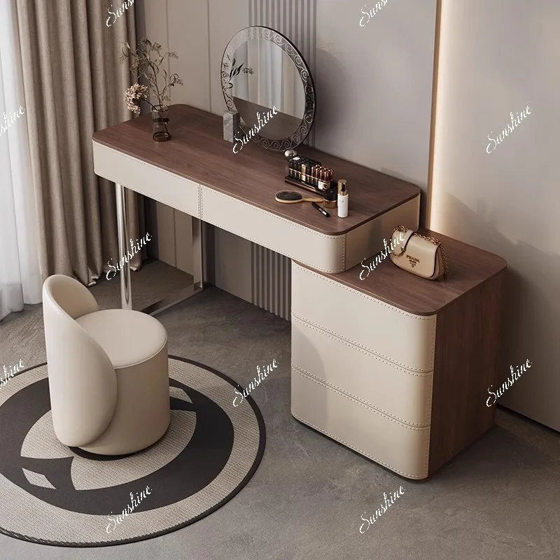 Medieval style bedroom modern simple black walnut texture French makeup table desk integrated