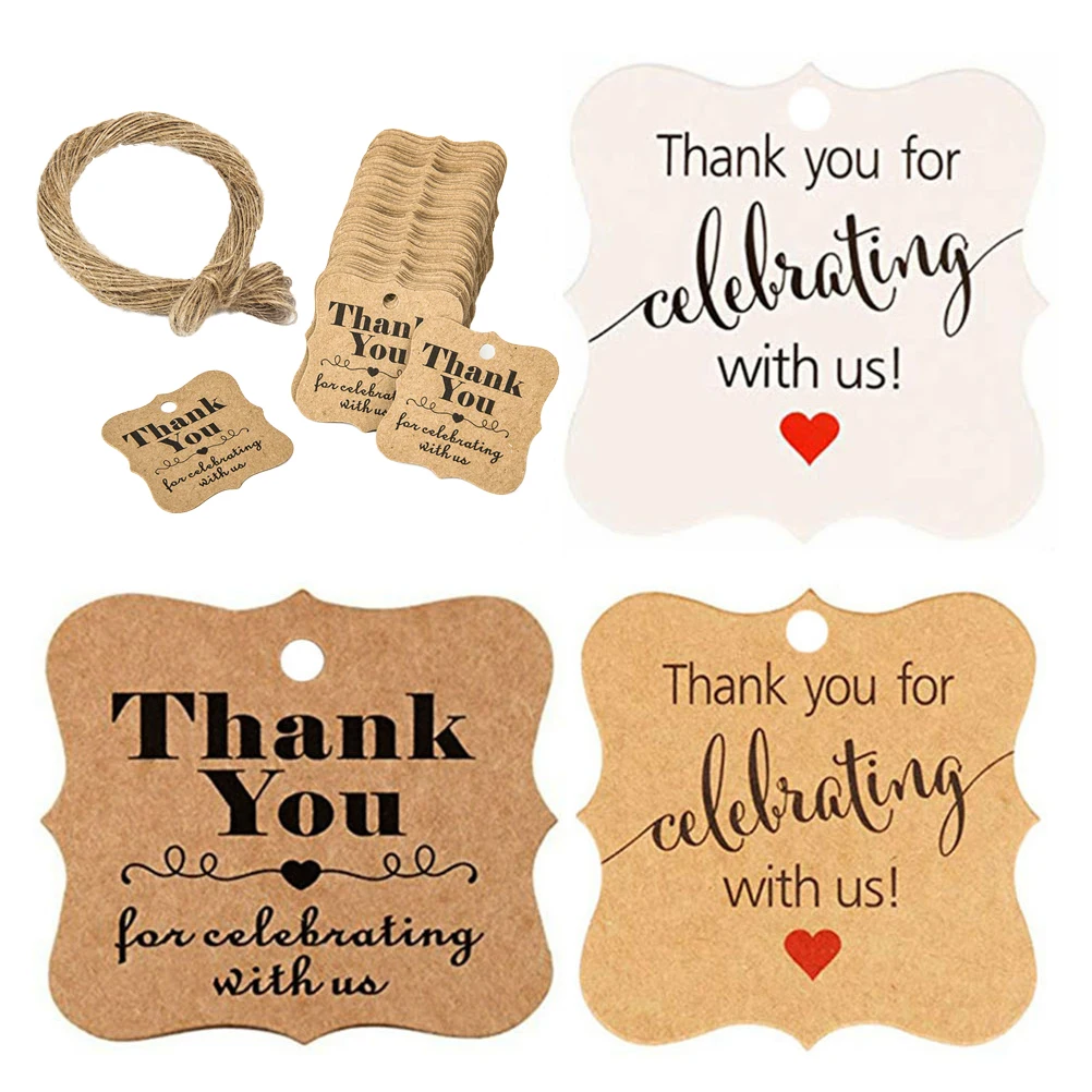 

200Pcs Kraft Gift Label Tags Thank You Tags Pre-Punched Hole Jute Twine for Wedding Favor Birthday Party Scrapbooking