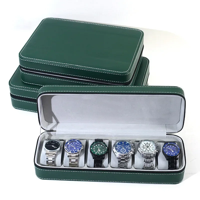 PU Leather Zipper Watch Storage Box Multiple Slots Watch Case Moistureproof Accessory Box for Gift